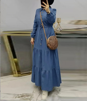 Abaya élégante en polyester respirant à manches longues et couleur unie pour femmes musulmanes, style cowboy, idéale pour l'Aïd au Moyen-Orient - R-722