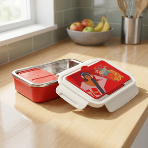 กล่องข้าวกลางวัน Happy Meal Pro สีแดง กล่องข้าวสแตนเลสทรงสี่เหลี่ยม 700+200 มล. ฝาพลาสติกแบบพกพา ปลอดสาร BPA ป้องกันการรั่วซึม ดีไซน์น่ารัก - Product Image 3