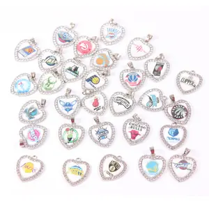 Colgantes de aleación de zinc para hacer joyas, collar con diamantes de imitación, corazón de plata, <span class=keywords><strong>NBA</strong></span>, equipo de baloncesto, Diy - Product Image 1