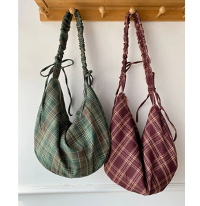 Bolso bandolera vintage a cuadros de gran capacidad para mujer, bolso de compras informal con cordón para chicas - Product Image 2