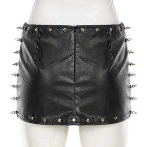 Mode été Rivet dames jupes portefeuille pas de <span class=keywords><strong>culotte</strong></span> Punk vêtements PU filles chaudes Sexy <span class=keywords><strong>jupe</strong></span> courte en <span class=keywords><strong>cuir</strong></span> noir Mini femmes jupes - Product Image 5