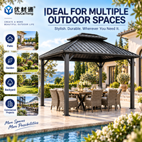 Gazebo à double toit en métal durable et permanent pour jardin, patio, villa, espaces de loisirs et de divertissement en plein air
