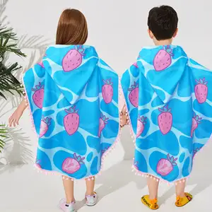 Factory Customization Premium High Quality Microfiber Soft Cartoon Print Beach Towel Pool Hooded Towel Poncho For Kids