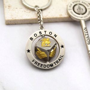 Wholesale Customized Logo Zinc Alloy Rotatable Cube <b>Keychain</b> UV Printing Souvenirs Boston USA City Scenes of Seattle Los Angeles - Product Image 1