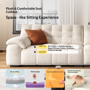 Cream Style Chenille Fabric Sofa Modern Retro Cloud Shaped Straight Couch New Design for Small Living Room - Product Image 4