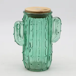 New Product Ideas 2024 Cactus shape Green Glass Storage Jars for home decor