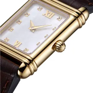 fashion quartz metal Japan movement watch leather strap square watch for men