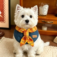 Bavoir pour animaux de compagnie (chats et chiens) - Serviettes absorbantes pour chiens et chats avec accessoire tablier à nouer en jean à carreaux pour la décoration photo
