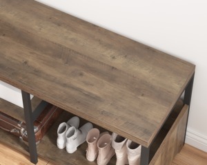 Rustic <strong>Oak</strong> L-Shaped Convertible <strong>Storage</strong> <strong>Bench</strong> Adjustable Wooden Metal Shoe <strong>Bench</strong> for Bedroom Home Use - Product Image 2