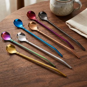 Juego de 6 cucharas de bar de metal modernas, agitadores de cócteles reutilizables de colores arcoíris - Product Image 2