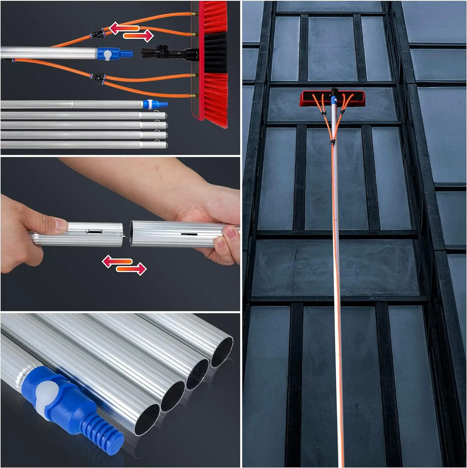 Water Fed Pole Kit  35 FT Adjustable Window Cleaning Brush and Pole  10m Length Window Cleaner Brush   Solar Panel Cleaning