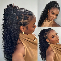 Estensioni di Capelli Umani con Onde Naturali di Grado 12A, Nere, Realizzate a Macchina, con Tecnologia Feather Crochet