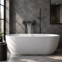 Robinet de baignoire mural cascade en laiton noir mat avec double poignée carrée et douchette à main moderne – Vente en gros