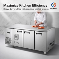 Table de préparation de salades commerciale en acier inoxydable, réfrigérateur à 2 portes, refroidissement par air, affichage numérique pour la préparation de sandwichs et de pizzas