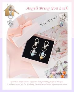 <b>Custom</b> Logo Angel Keychain Favor Sets Personalized Pearl Angel Charm Organza Bag Thank You Tag Wedding Baptism Baby Shower Favor - Product Image 4