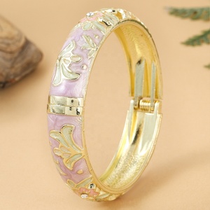 Factory Wholesale New Chinese Style Travel Gift Color Drop Spring Open <b>Bracelet</b> Peony Cloisonne Ladies Vintage Enamel Bangles - Product Image 4