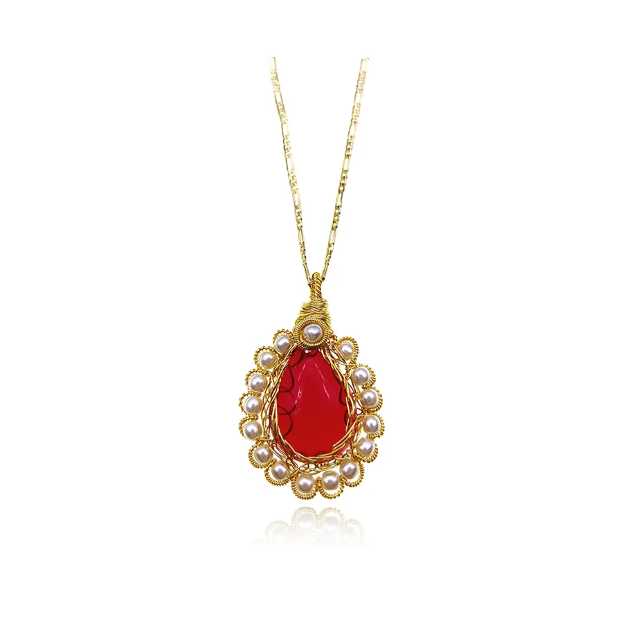 057N1 xuping Moda del campione handmade pearl rosso giada collana dei monili