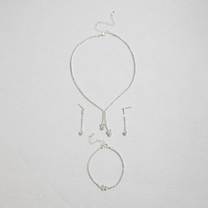 Cristal CZ Négligé Collier Bracelet Boucles D'oreilles Ensemble Brillant Strass Minimaliste Ensemble De Bijoux De Mariée Pour Dames - Product Image 4