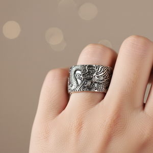EAL 925 Silver ENS Iker ings ITH lying Ragon intage UNK phoiphop tytyle Eart uutra nngraved uuddhism Nimal nimewelry - Product Image 2