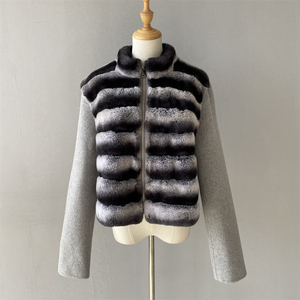 Jxwatcher Giacca in Vera <span class=keywords><strong>Pelliccia</strong></span> di Coniglio Rex Morbida e Calda con Zip, Maniche Lunghe, <span class=keywords><strong>Cappotto</strong></span> Invernale Personalizzato in Lana Doppia Faccia con <span class=keywords><strong>Collo</strong></span> Alto per <span class=keywords><strong>Donna</strong></span> - Product Image 4