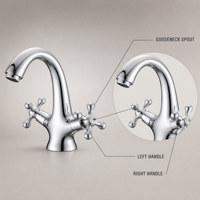 Robinet de lavabo de salle de bain européen antique en laiton chromé à arc haut, à double poignée croisée, pour eau chaude et froide
