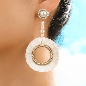 Pearl <b>Tassel</b> Drop <b>Earrings</b> White Round Pearl Zinc Alloy Bezel Setting Women's Everyday Wear 2024 - Product Image 4