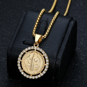 Accessoires en acier inoxydable hypoallergéniques Hip Hop brillant Zircon or argent prêtre collier pendentif exorciste de <span class=keywords><strong>Saint</strong></span> Benoît - Product Image 2