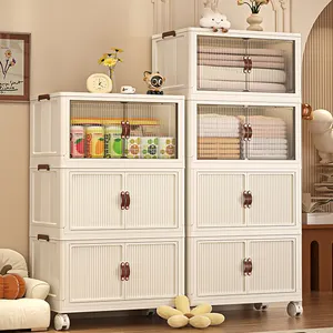 Foldable Plastic Clothes Storage Cabinet Functional Square Design with European Style for Bedroom
