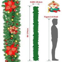 Guirlande de Noël scintillante avec boules, fleurs artificielles, verdure, décorations pour arbre, maison, fenêtre, porte, motif dauphin et étoile en tissu