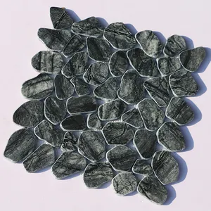 River Pebble Mosaic Floor Tile Outdoor Garden Black White-gray Decorative Slice Flat Marble Natural Stone Mosaic Tile