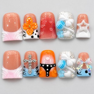 Faux ongles à presser faits à la main, 10 pièces, en acrylique, carrés, couvrants, avec colle, pour femmes et enfants - Product Image 4