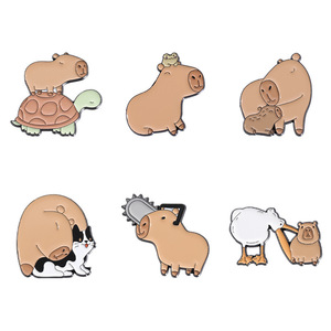 Kustom lucu Capybara Enamel pin kartun hewan perhiasan kerah lencana bros Souvenir untuk anak-anak dan teman Casting Teknik - Product Image 5