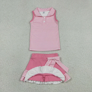 Conjunto de Ropa Deportiva de Verano para Niñas, Top con Rayas Rosas, Falda y Pantalones Cortos de Tela para Yoga - Product Image 1