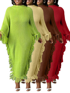 Gaun Sweater Rajut Kasual Elegan Model Bodycon Panjang Musim Semi Musim Dingin 2026 dengan Rumbai untuk Wanita - Product Image 1