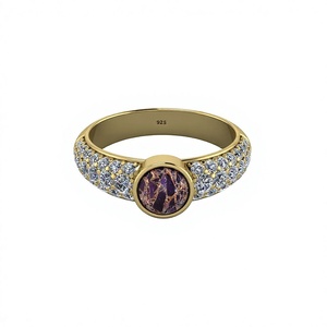 Superbe Bague Fine en Argent Sterling 925 Bijoux Personnalisés de Forme Carré Violet Noir Cuivre Turquoise Pierre Précieuse Monture CZ - Product Image 1