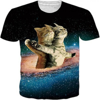 T-shirts d'été abstraits avec motif planète et chat, impression 3D, pour hommes et femmes, style Hip Hop, décontractés, à manches courtes, style Harajuku Y2K, vêtements pour hommes