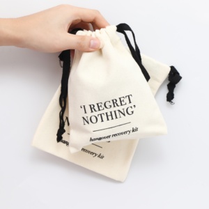 100% Cotton Canvas Natural Beige Medium Cotton Drawstring <b>Bag</b> with Black String for Gift Accessories Packaging Thick <b>Dust</b> Pouch - Product Image 2