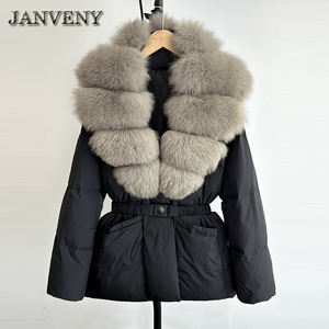 JANVENY Novità Inverno 2024 Piumino da Donna con Vera Pelliccia di Volpe Naturale Spesso Caldo con Cintura 90% Piumino d'Anatra Bianca Parka <span class=keywords><strong>Impermeabile</strong></span> - Product Image 4