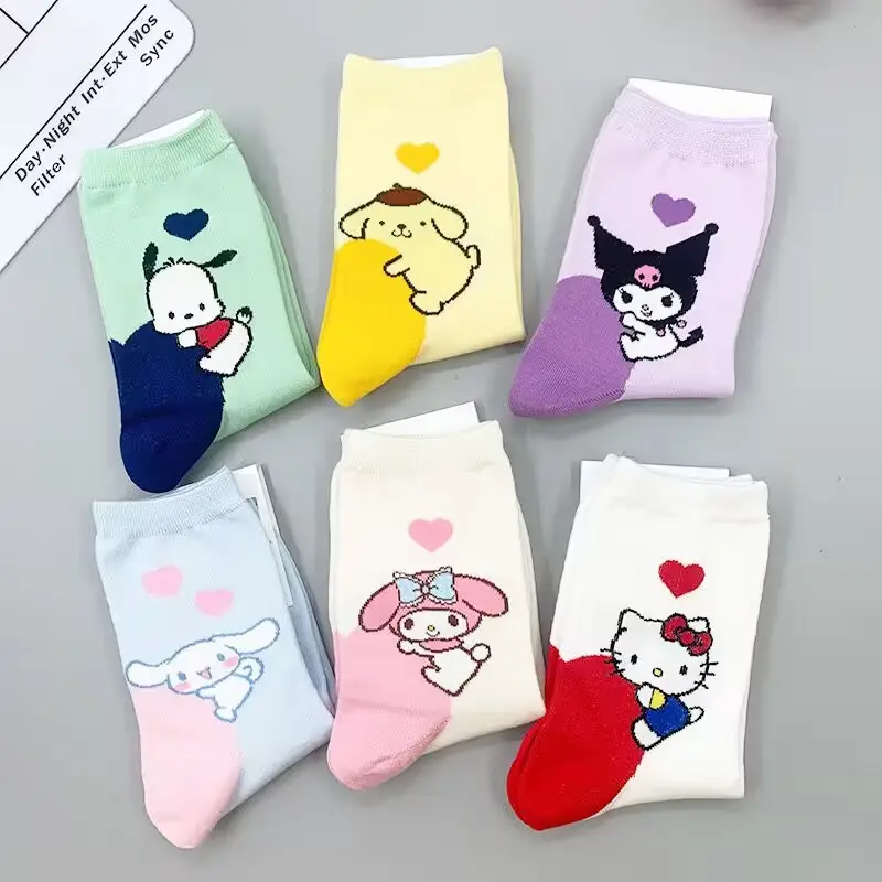 Ruunjoy Fashion Sanrioed kaus kaki Kawaii Kuromi Cinnamoroll kartun Kawaii siswa stoking lucu katun rumah kaus kaki hangat