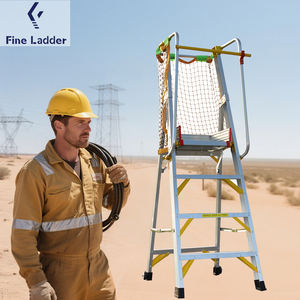 Échelle de sécurité en alliage d'aluminium avec roue Boîtier de protection en maille Plate-forme de main courante en alliage d'aluminium Marches d'échelle - Product Image 1