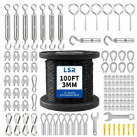 Kit de Tensor de Cable de Acero Inoxidable 304 de 100 Pies, Cable de Aviación Recubierto de Vinilo, Juego de Cables de Alambre de 7 Hilos