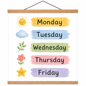 Poster Educativo in Legno di Quercia da Appendere, Tabella Vocabolario da Lunedì a Venerdì, Decorazione Murale per Aula Scolastica e Asilo - Product Image 1