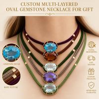 Collier superposé bohème SongYi avec pendentifs ovales en cristal colorés, ras-de-cou en corde tressée, bijoux tendance pour femme au quotidien