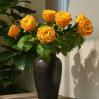 Fleur artificielle à tige unique réaliste de haute qualité en gros, toucher réel, rose rouge pour la décoration de la maison, arrangement floral
