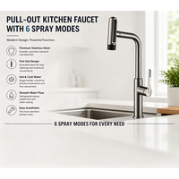 Robinet de cuisine extractible à double mode de pulvérisation, pivotant à 360°, en acier inoxydable, mitigeur chaud/froid pour évier