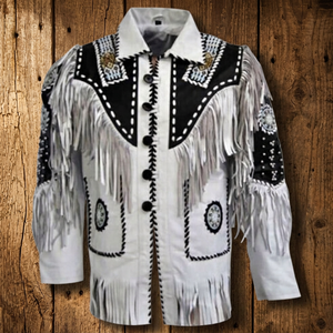 Veste en cuir western pour homme avec franges et broderies, style vintage, col rabattu, coupe classique, pour l'automne - Product Image 3
