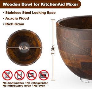 <span class=keywords><strong>Bol</strong></span> mélangeur en bois naturel pour batteur sur socle de 5 Qt - Compatible avec les batteurs sur socle inclinables <span class=keywords><strong>KitchenAid</strong></span>, base de verrouillage en acier inoxydable, bois d'acacia de qualité supérieure - Product Image 5