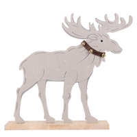 Décoration de cerf nordique de Noël en forme de fauve argenté de 16 pouces avec finition pailletée et base en bois, pour cheminée, vente en gros