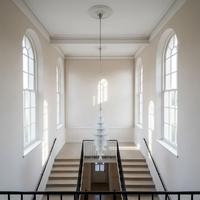 Grande Suspension LED Verticale Style Lustre en Verre, Blanc Chaud, Intensité Variable, en Fer et Verre pour Hall d'Entrée, Salon, Escalier