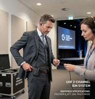 Système IEM sans fil stéréo UHF 2 canaux professionnel, moniteur intra-auriculaire sans fil pour chanteurs et musiciens sur scène